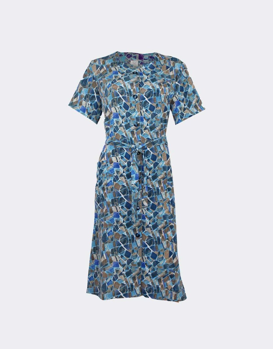 Bata vestido mujer tela bambula estampado formas geométricas abstractas