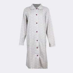 Batín mujer punto piqué un poco grueso con cuello botones bolsillos, estampado florecita lila
