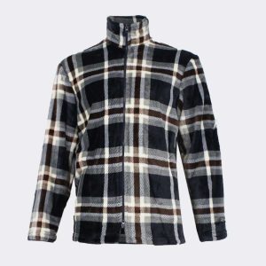 Batín corto hombre con cremallera y bolsillos estampado cuadros gris marrones