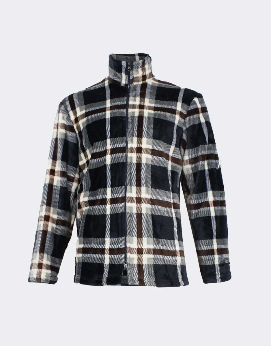 Batín corto hombre con cremallera y bolsillos estampado cuadros gris marrones