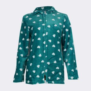 Batín corto mujer con cremallera y bolsillos estampado a corazones