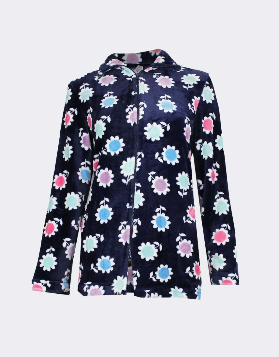 Batín corto mujer con cremallera y bolsillos estampado flores