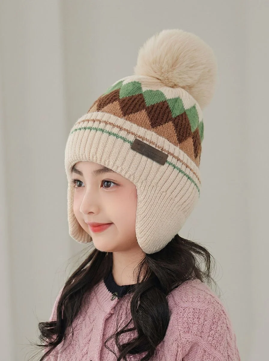 Kids Argyle Knit Earflap Beanie Hat - Imagen 4