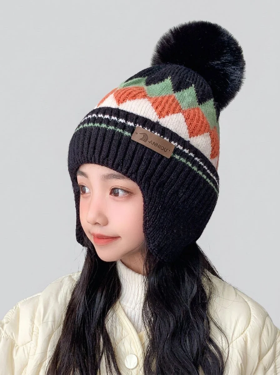 Kids Argyle Knit Earflap Beanie Hat - Imagen 6