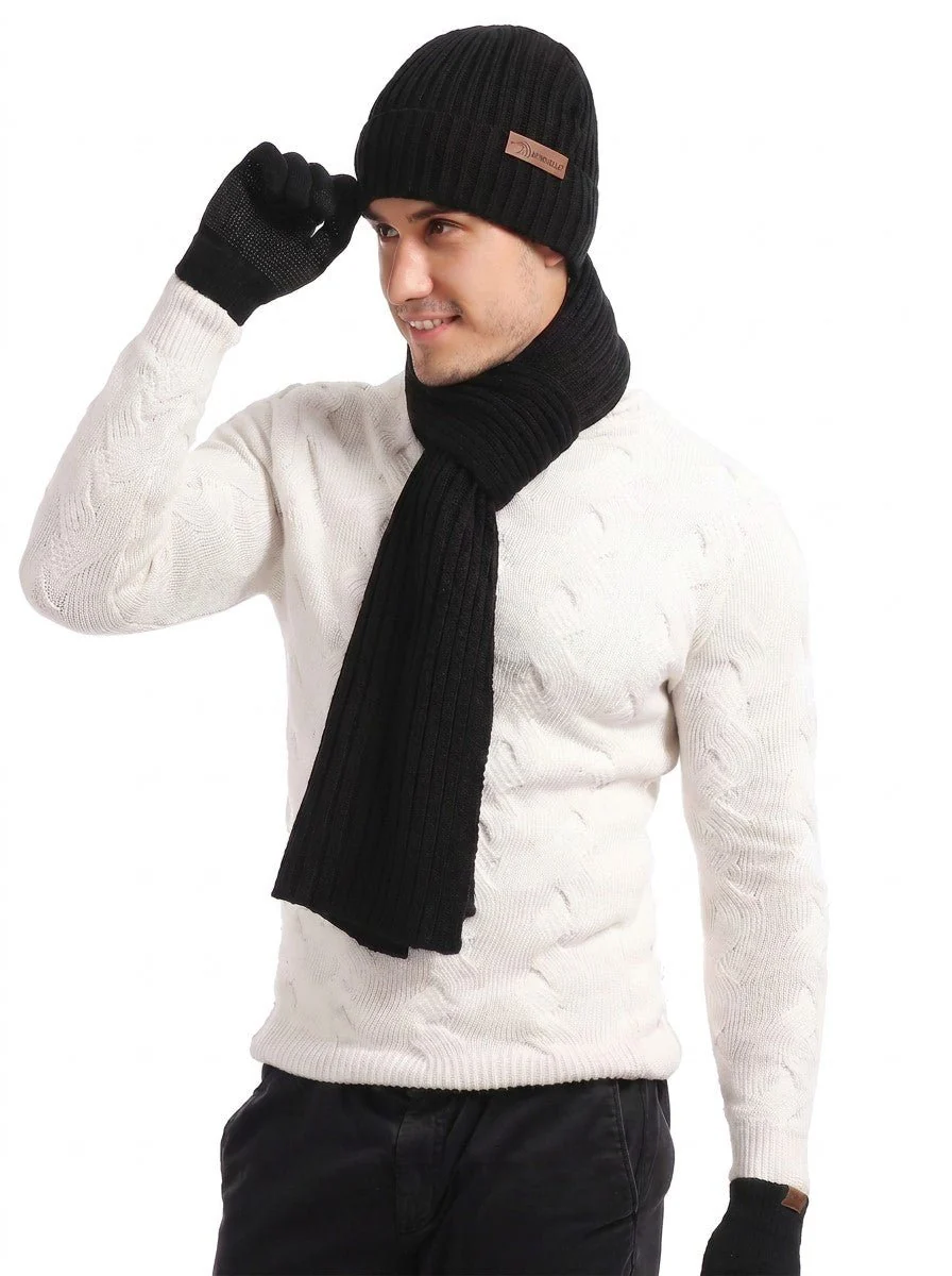Men’s Knitted Hat Scarf Gloves Set - Imagen 5