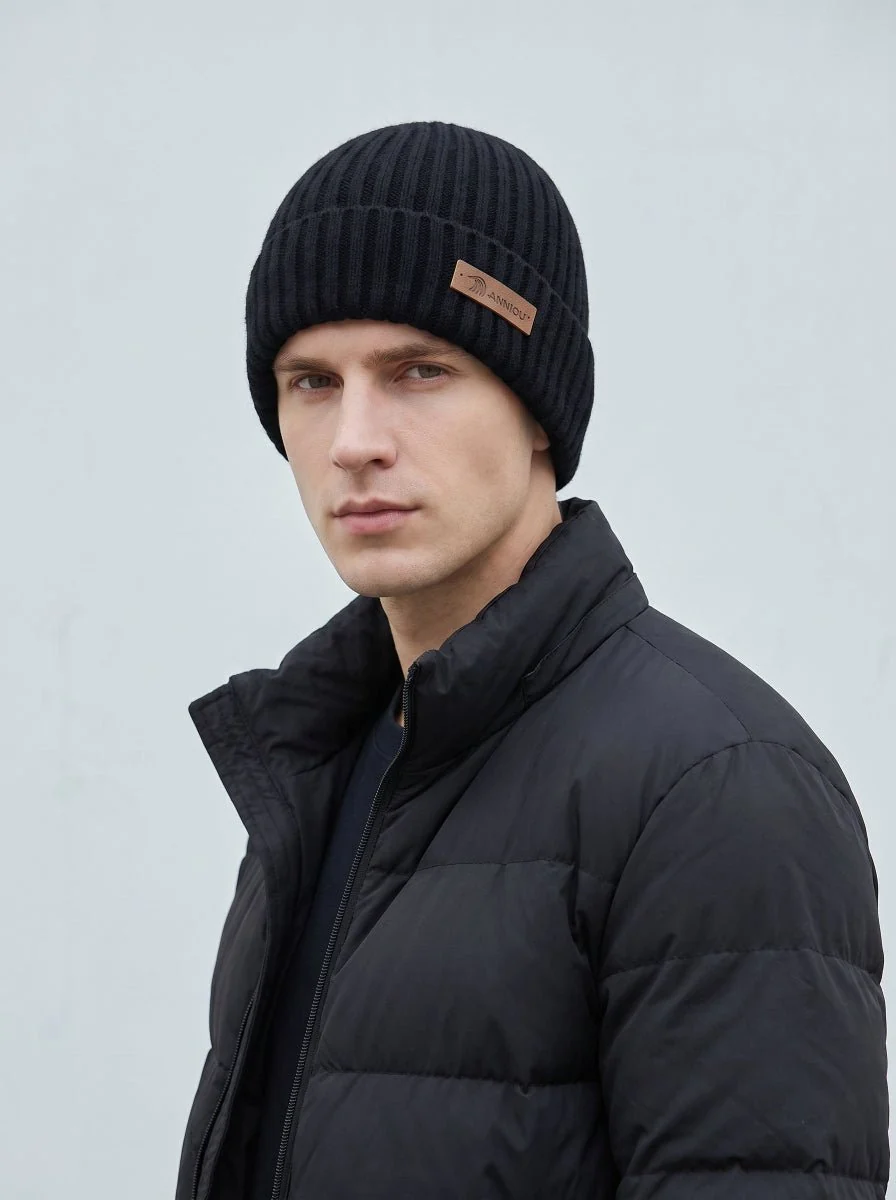 Men Rib Knit Beanie Hat - Imagen 3