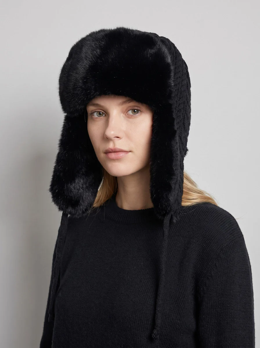 Women Knit Faux Fur Ear Flap Trapper Hat - Imagen 6