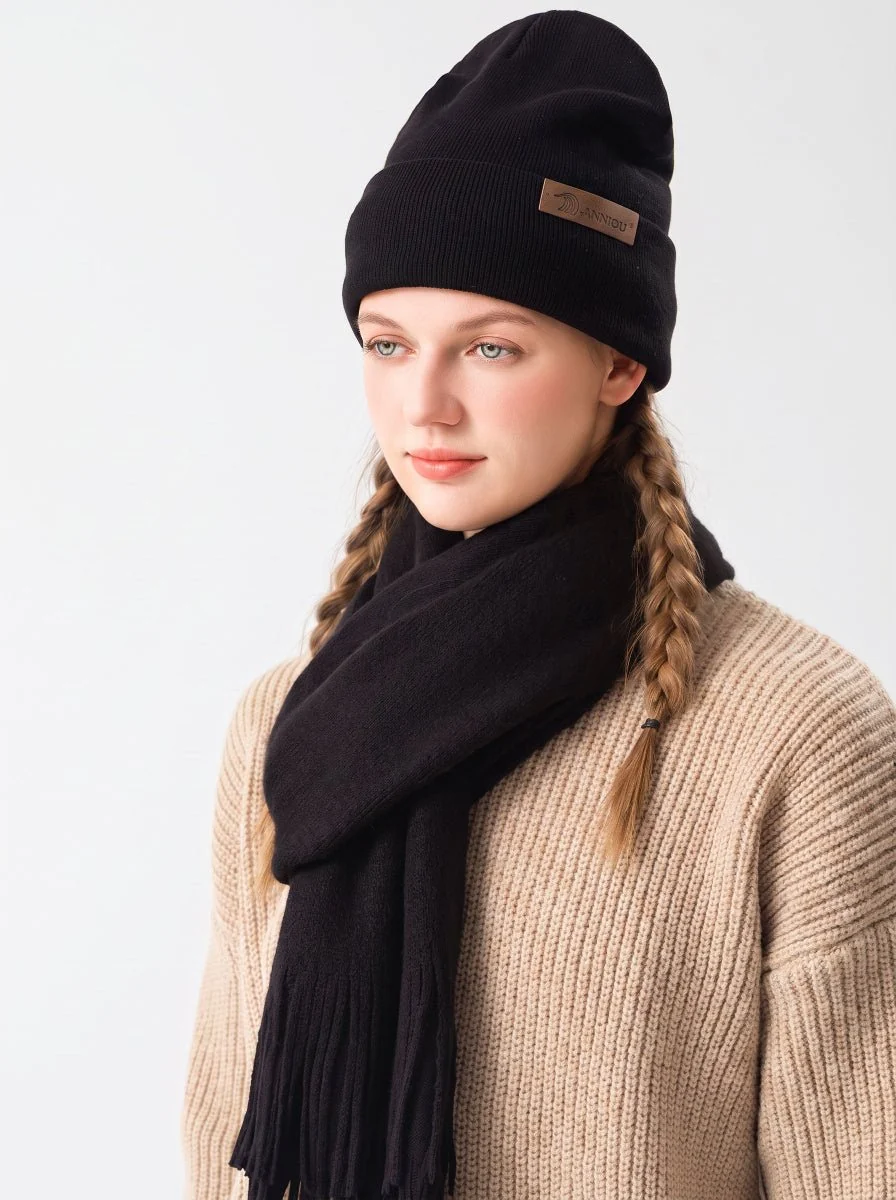 Women Soft Knitted Hat Scarf Glove Set - Imagen 8