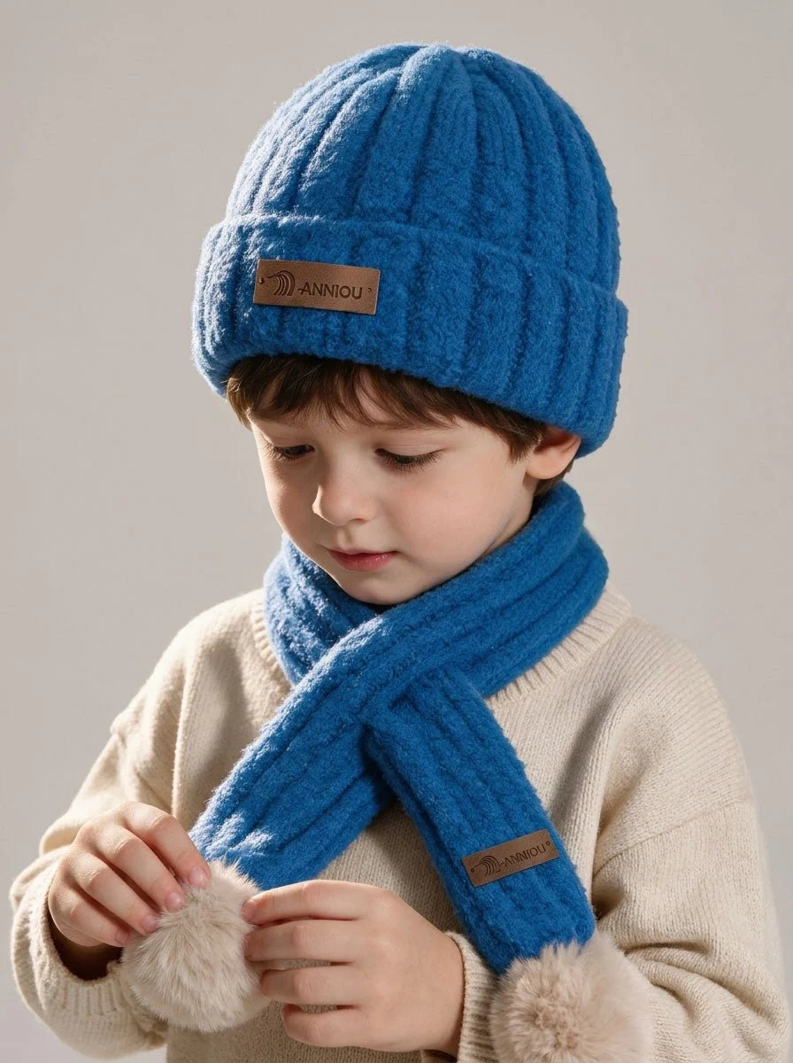 Kid Fuzzy Plush Knitted Hat Scarf Winter Set - Imagen 7