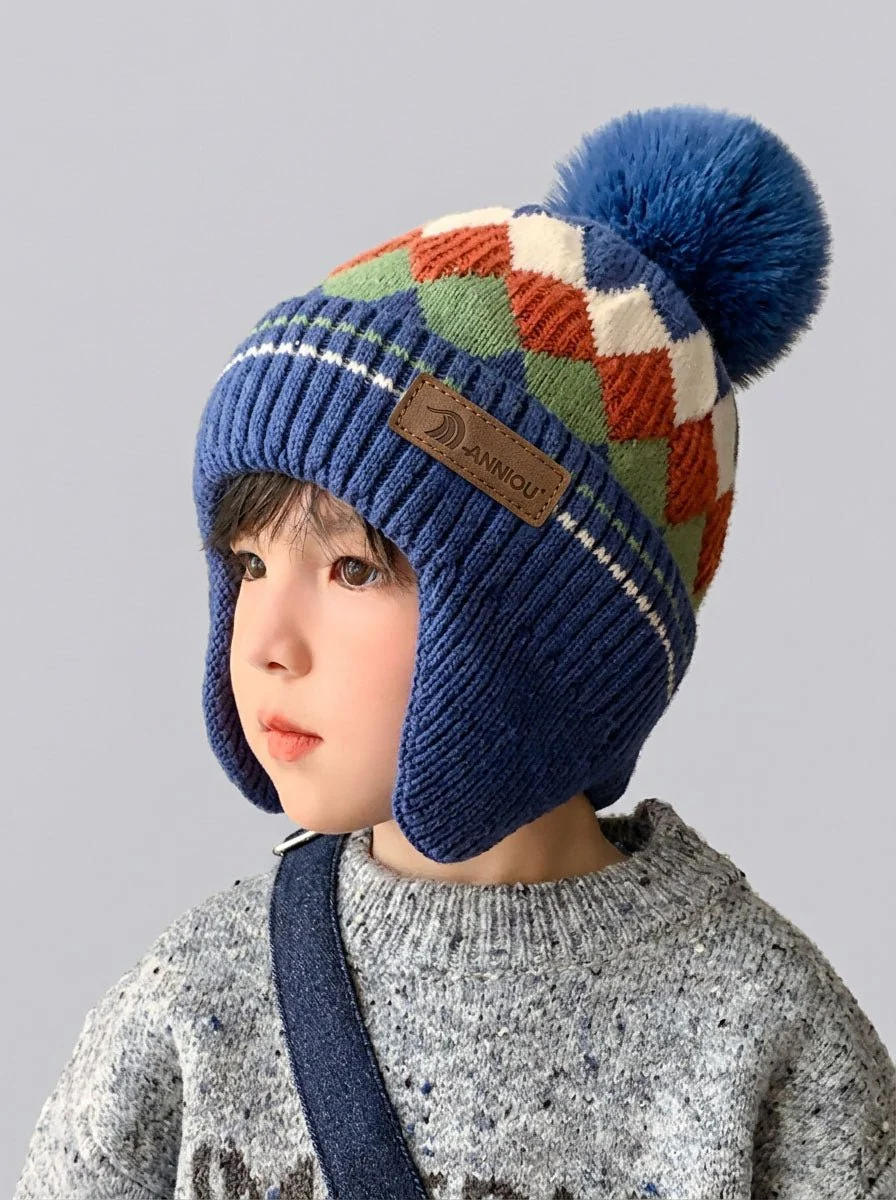 Kids Argyle Knit Earflap Beanie Hat - Imagen 5
