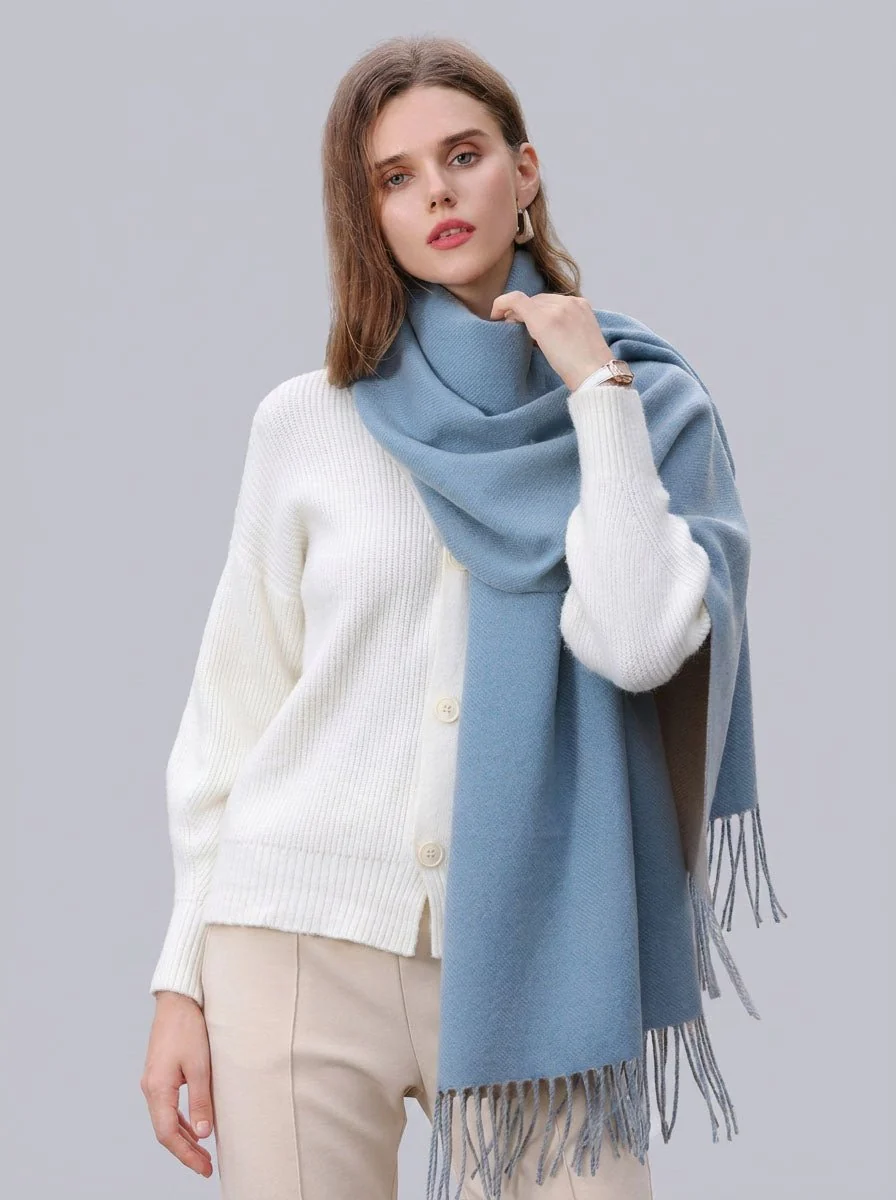 Women Ladies Solid Fringe Scarf - Imagen 4