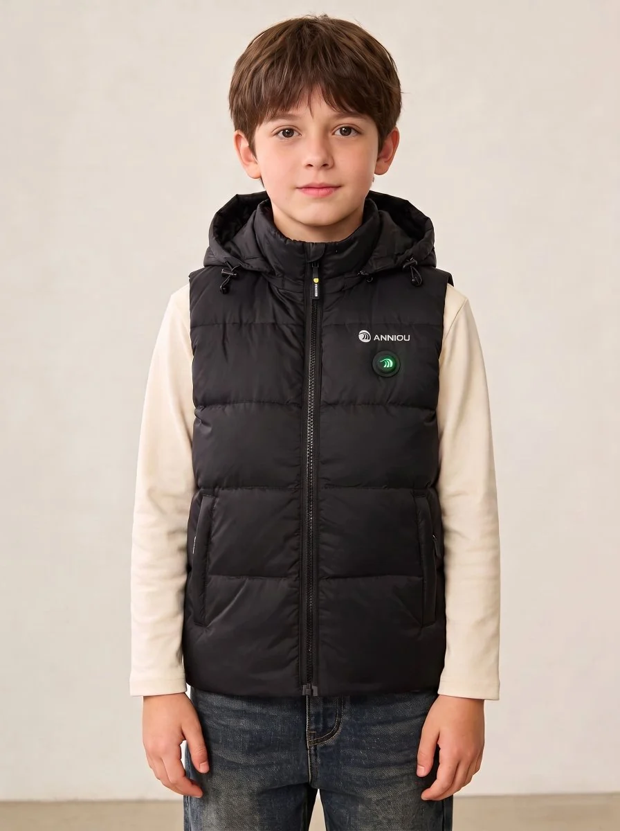 Boys Goose Down Heated Hooded Puffer Vest - Imagen 3