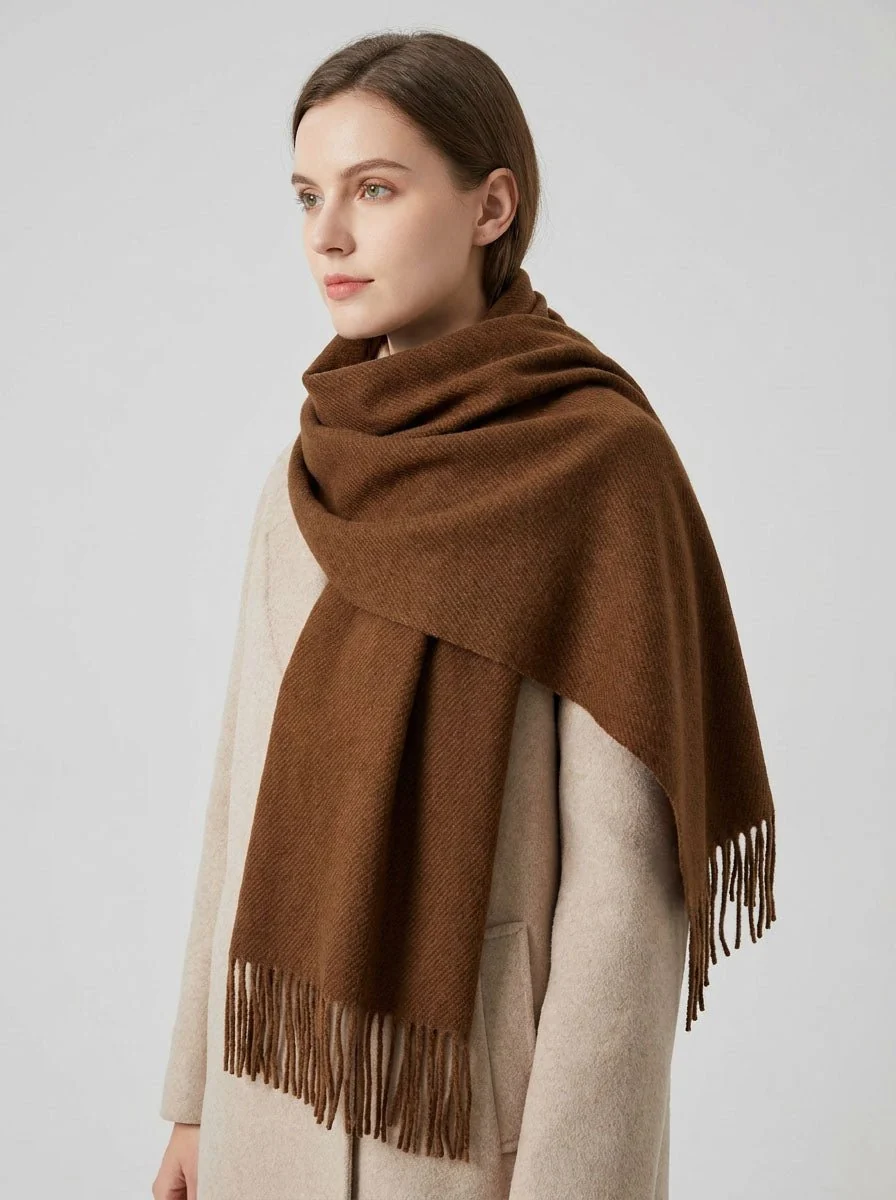 Women Solid Cream Herringbone Woven Scarf - Imagen 7