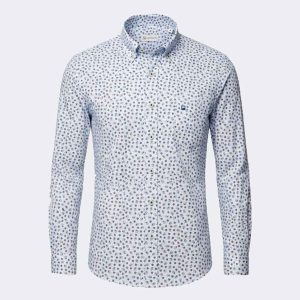 Camisa hombre tela fina manga larga estampado ramitas y florecitas