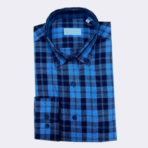Camisa hombre VIELLA cuadros medianos en marino y azul jeans
