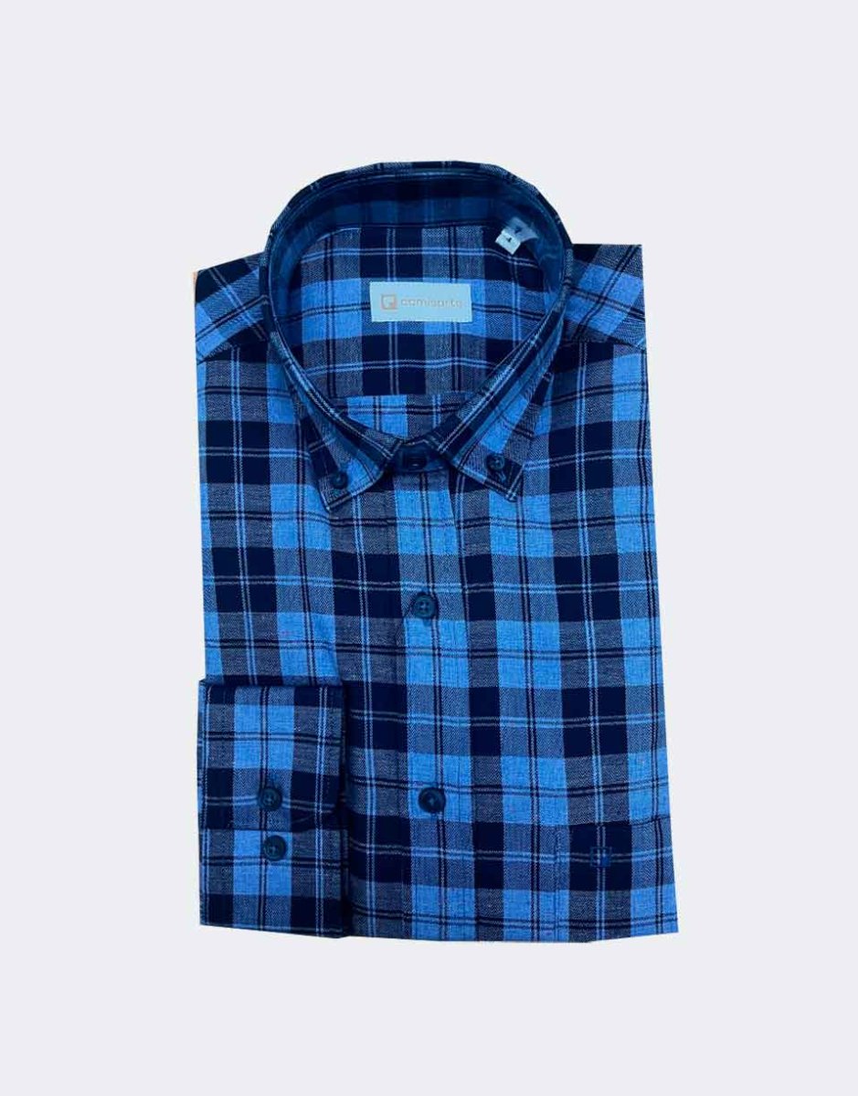 Camisa hombre VIELLA cuadros medianos en marino y azul jeans - Imagen 2