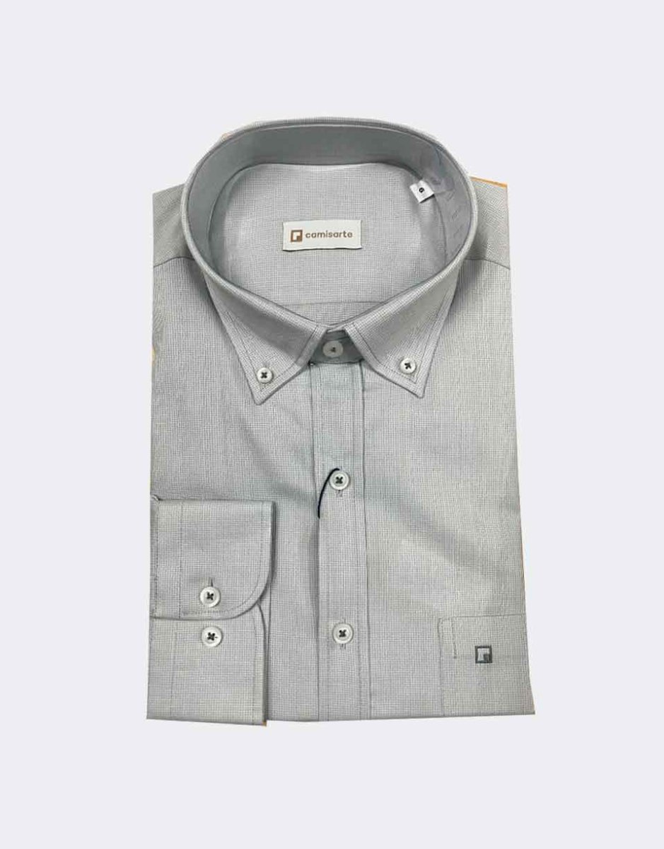 Camisa manga larga de hombre tela fina cuadradito muy pequeño casi liso
