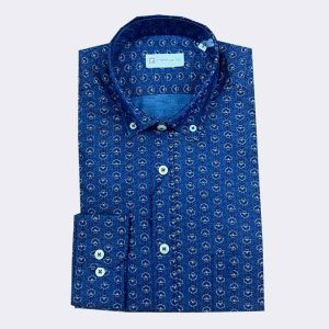 Camisa hombre tela fina manga larga con muestra en azul