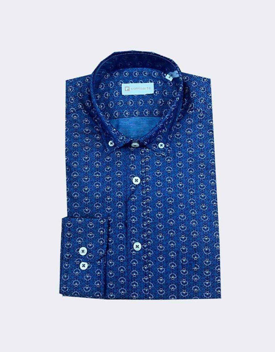Camisa hombre tela fina manga larga con muestra en azul - Imagen 2
