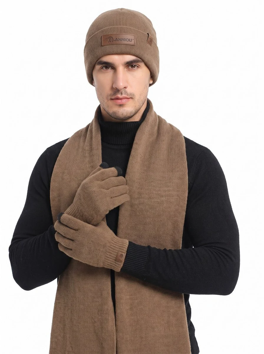 Men’s Knitted Hat Scarf Gloves Set - Imagen 9