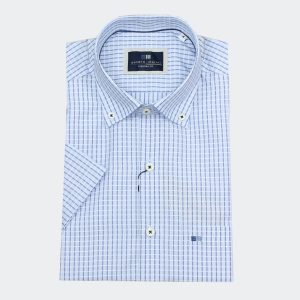 Camisa hombre manga corta cuadros finos pequeños