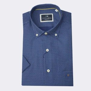 Camisa hombre MANGA CORTA azul marino con pequeño estampado