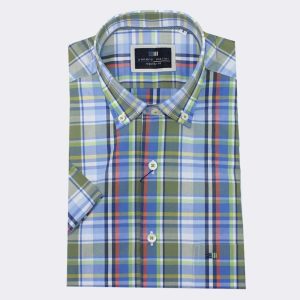 Camisa hombre MANGA CORTA cuadros azul, verde, amarillo y rojo
