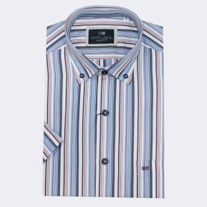 Camisa hombre MANGA CORTA rayas azul y rojo