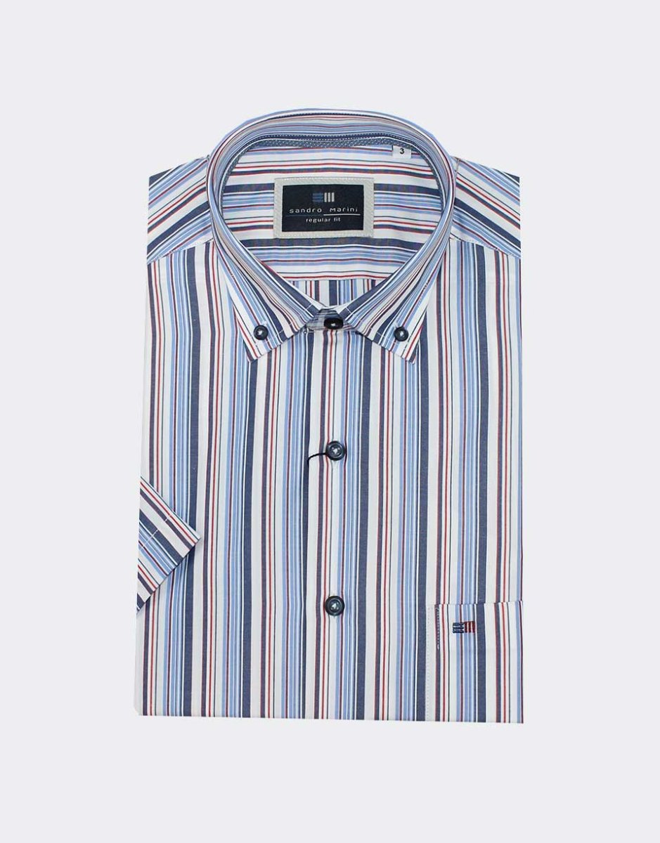 Camisa hombre MANGA CORTA rayas azul y rojo
