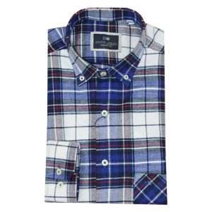 Camisa hombre manga larga FRANELA con cuadros blanco, azul, negro y rojo
