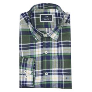 Camisa hombre manga larga FRANELA con cuadros ceudo, marino, verde y amarillo