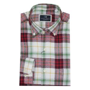 Camisa FRANELA hombre manga larga con cuadros en rojo verdes y amarillo