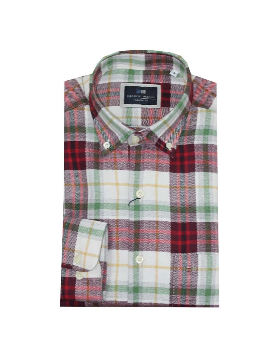 Camisa FRANELA hombre manga larga con cuadros en rojo verdes y amarillo - Imagen 2