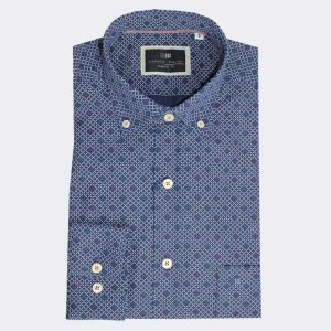 Camisa hombre manga larga TELA azul a rombitos