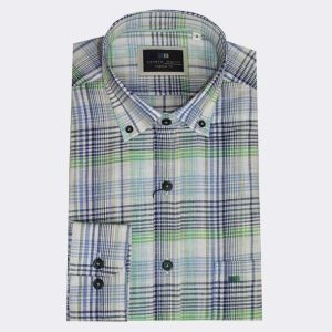 Camisa hombre manga larga TELA cuadros azules y verdes
