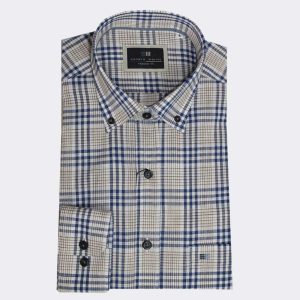 Camisa hombre manga larga TELA cuadros en azul y marrón