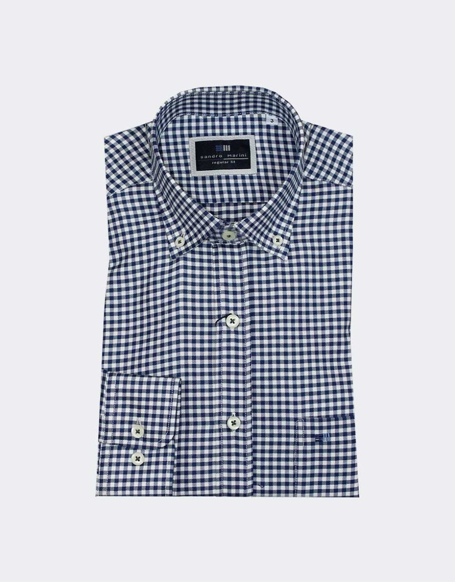 Camisa hombre manga larga VIELLA, cuadros pequeños azul marino - Imagen 2