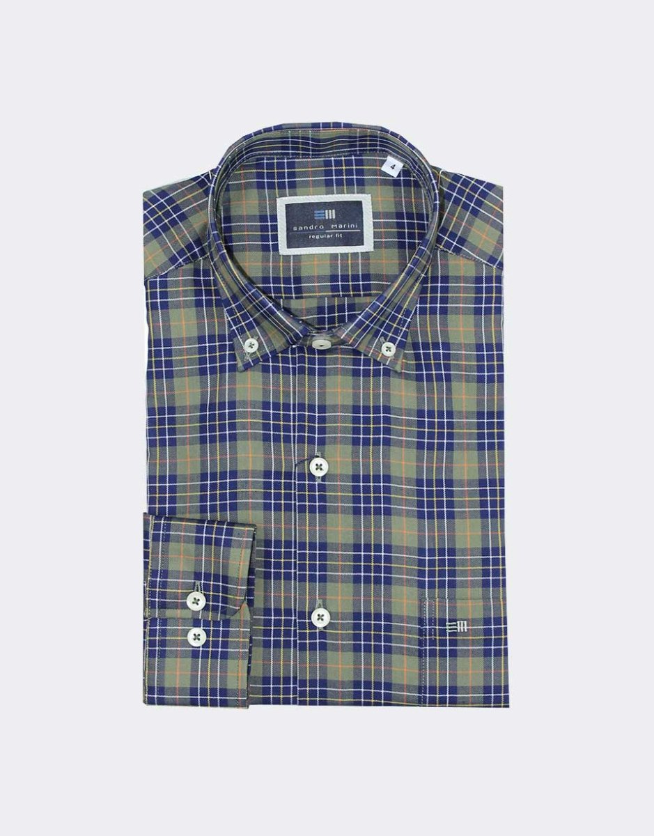 Camisa hombre manga larga VIELLA, cuadros verdes, marinos y líneas de varios colores - Imagen 2