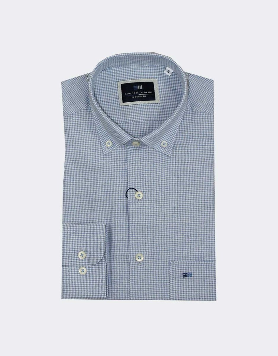 Camisa hombre manga larga VIELLA, pequeña ‘pata de gallo’ en celeste y blanco