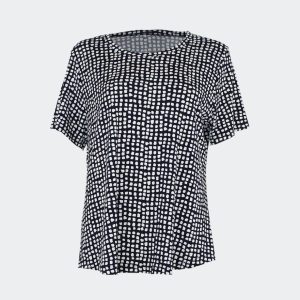 Camiseta mujer punto manga CORTA marino con cuadraditos blancos