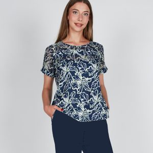 Camiseta mujer tela estampado marino verde con detalle transparencia