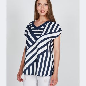 Camiseta mujer tela manga caida escote pico ‘marinera’ en marino