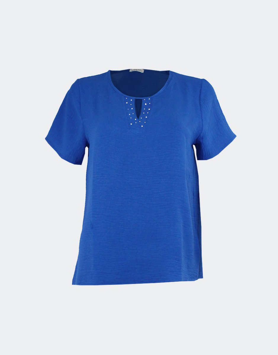 Camiseta mujer tela manga corta cuello redondo con detalle brillantes - Imagen 3