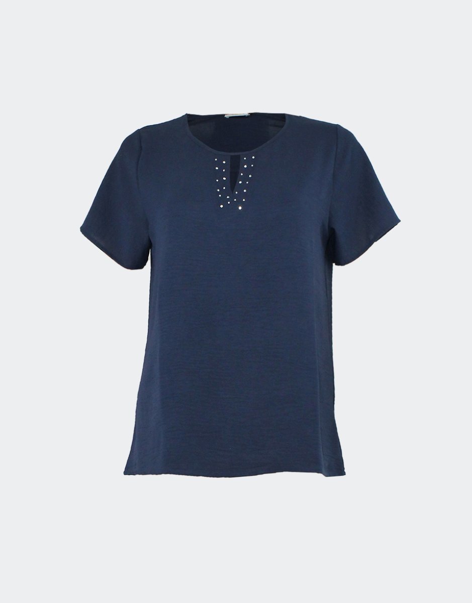 Camiseta mujer tela manga corta cuello redondo con detalle brillantes - Imagen 4