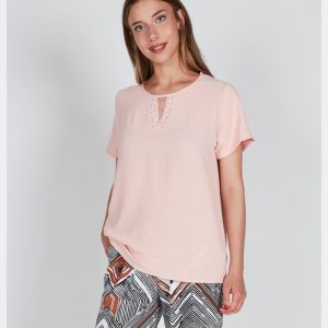 Camiseta mujer tela manga corta cuello redondo con detalle brillantes