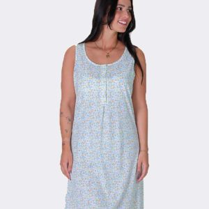 Camisón mujer punto SIN MANGAS tapeta botones estampado flores