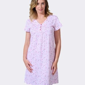 Camisón mujer punto algodón manga corta con tapeta botones con jarretas estampado flores