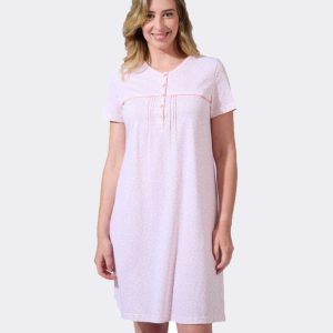 Camisón mujer punto algodon manga corta tapeta botones estampado florecitas en salmón