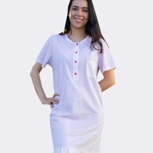 Camisón mujer punto manga corta con tapeta 4 botones estampado flores