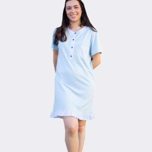 Camisón mujer punto manga corta con tapeta 4 botones liso con detalles estampados